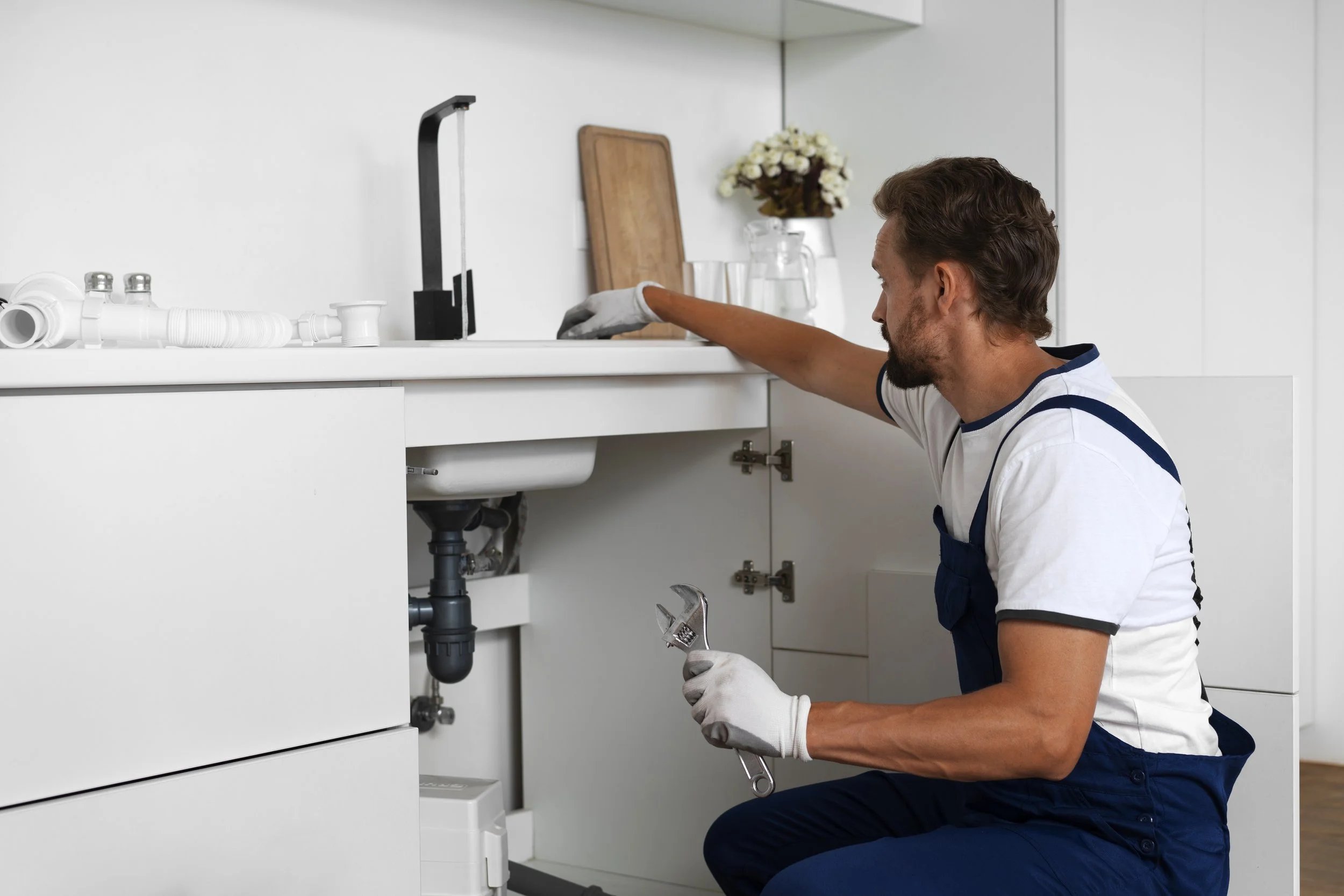 A new high-efficiency condensing furnace installed in a residential utility room